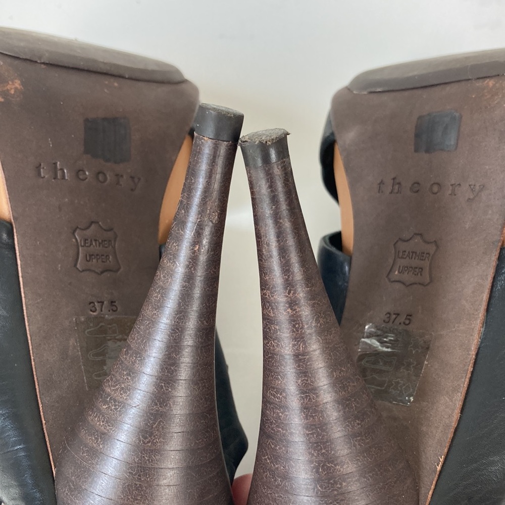 Theory Black Leather Sling Back Heeled Sandal - Picture 9 of 13